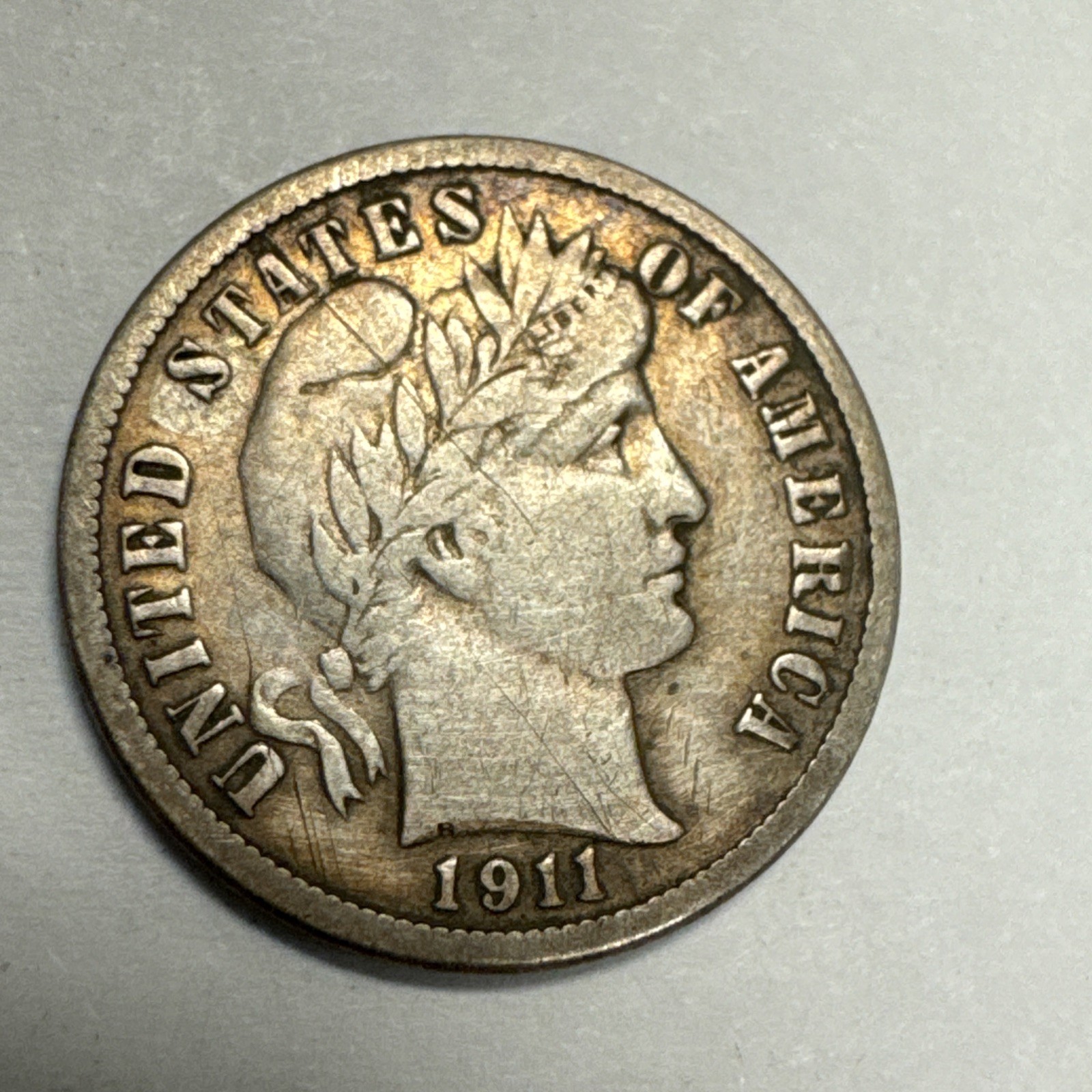 1911-D Barber Silver Dime VF Details Scratched