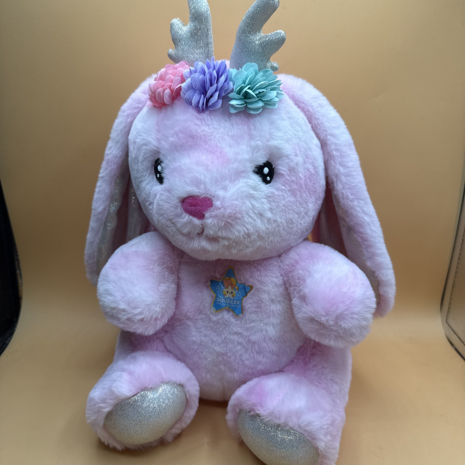 FAO Schwarz Glow Brights Bunny Rabbit Plush Stuffed Animal Pink Easter 16 Inch