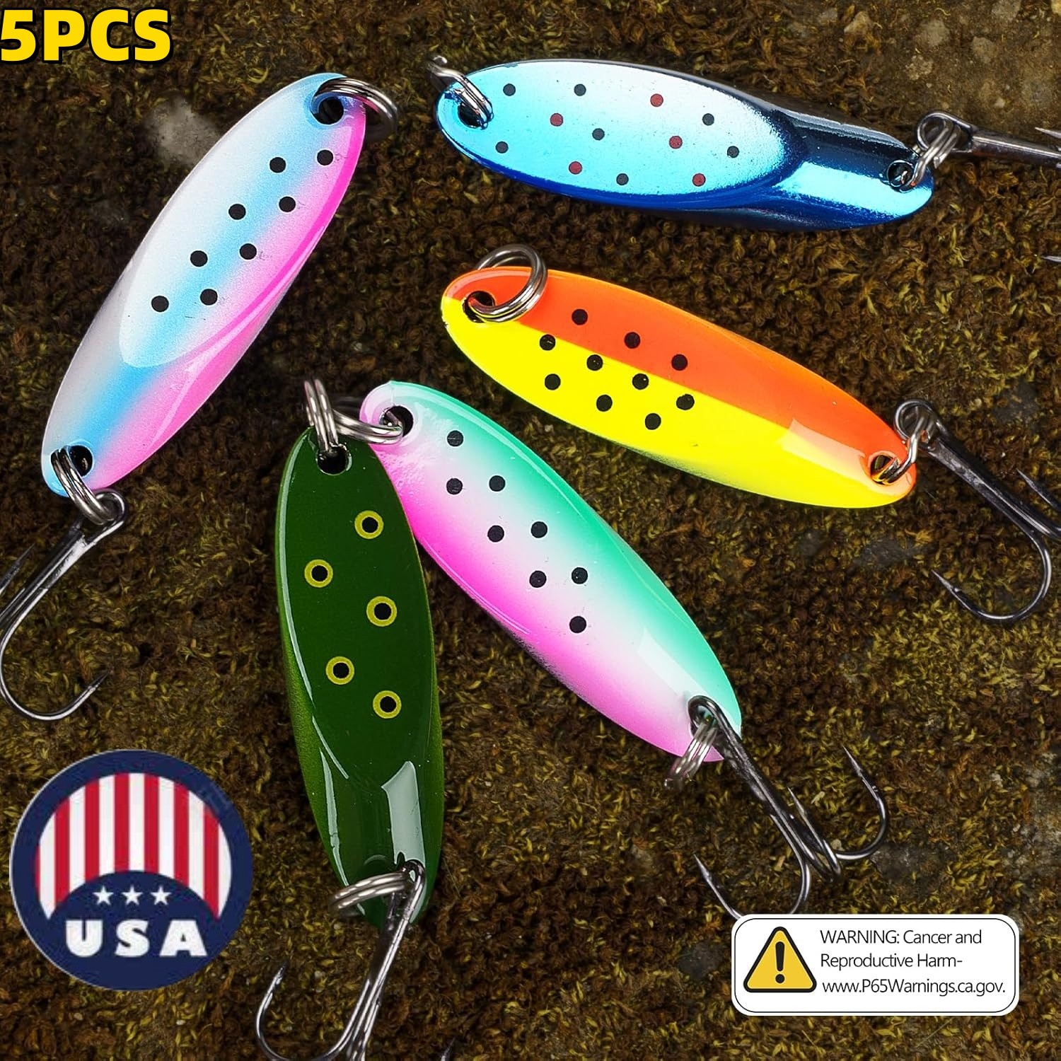 5pcs colors Fishing Lures Metal Spinner Bait Bass Tackle Crankbait Spoon Trout