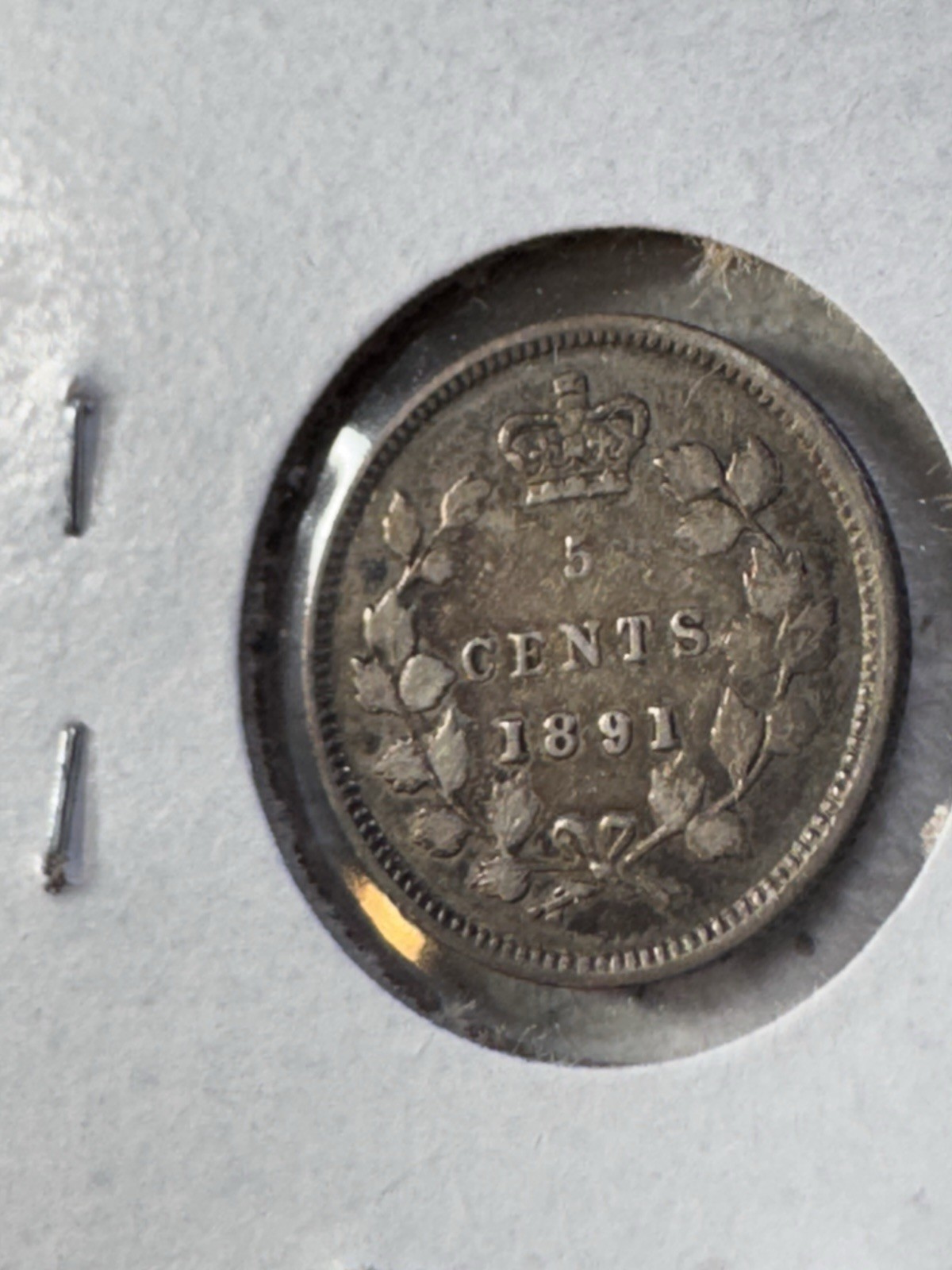 1891 Canada 5 Cents Small Silver Coin Cleaned