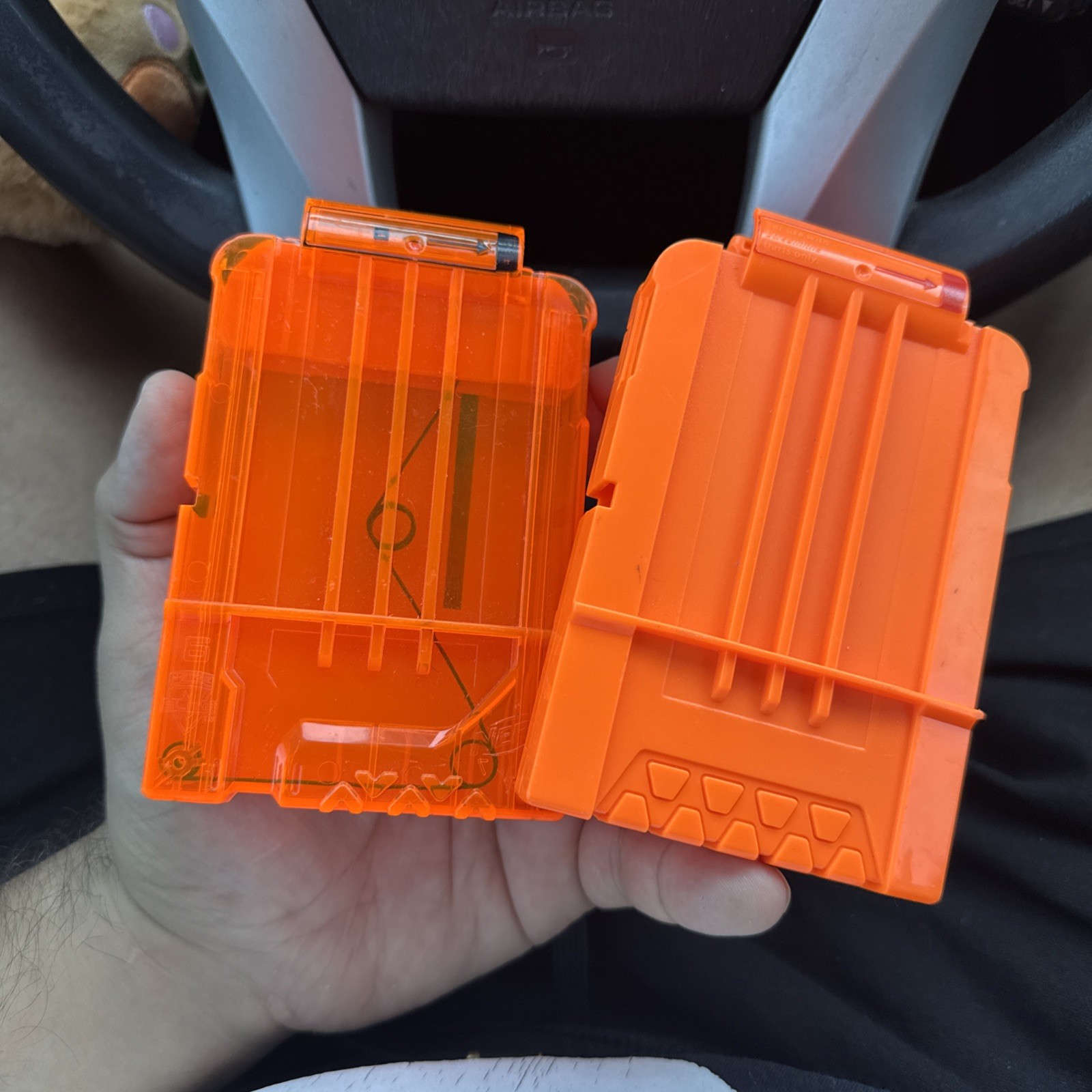 Pair Used Nerf N-Strike 6 Round Dart Clip Magazine Orange - elite 2011/2007