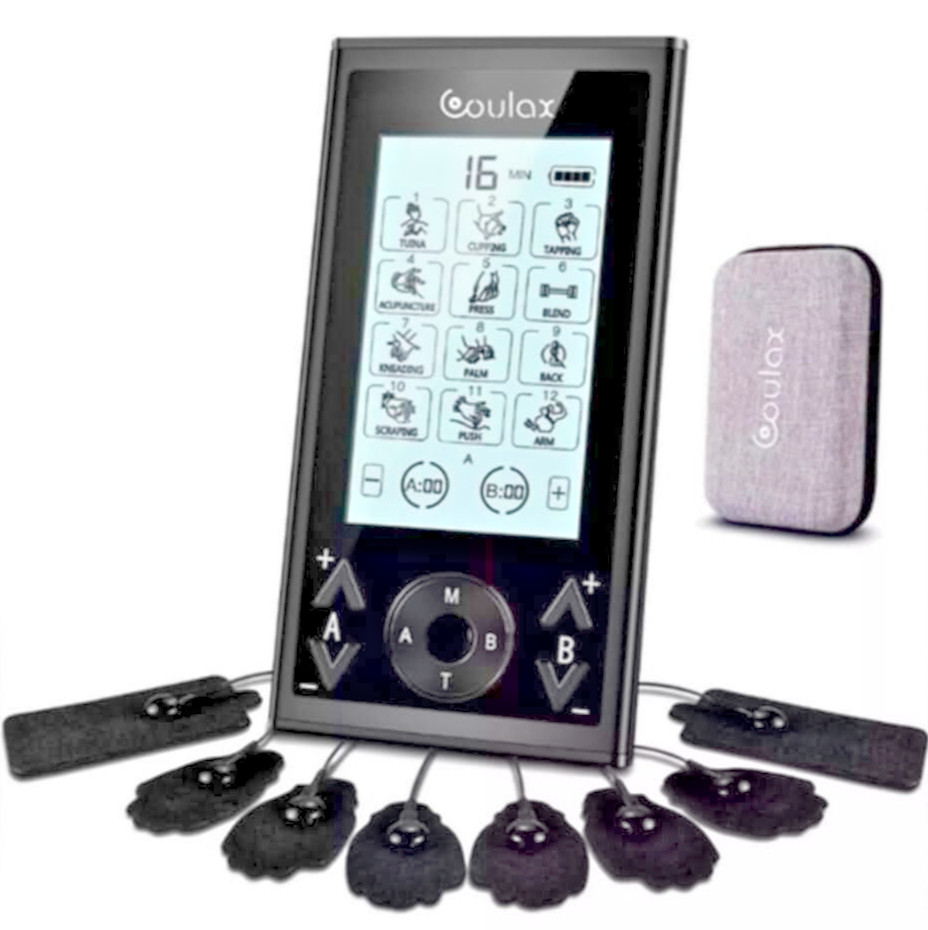 Coulax TENS Unit Muscle Stimulator EMS Pain Relief 10 Electrode Pads Case NEW