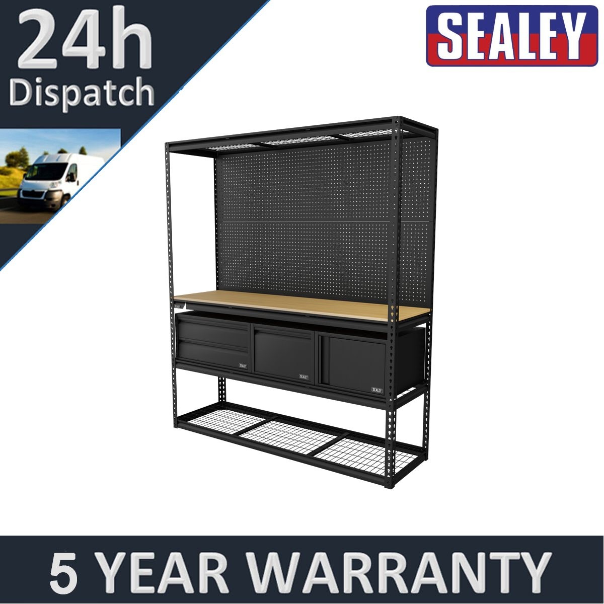Sealey Heavy-Duty Modular Workbench & Racking Kit with 3 Storage Units