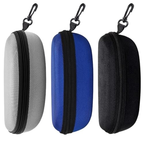 3pcs Sunglasses Case Box, Travel Zipper Hard Shell Eyeglasses Black Blue Gray