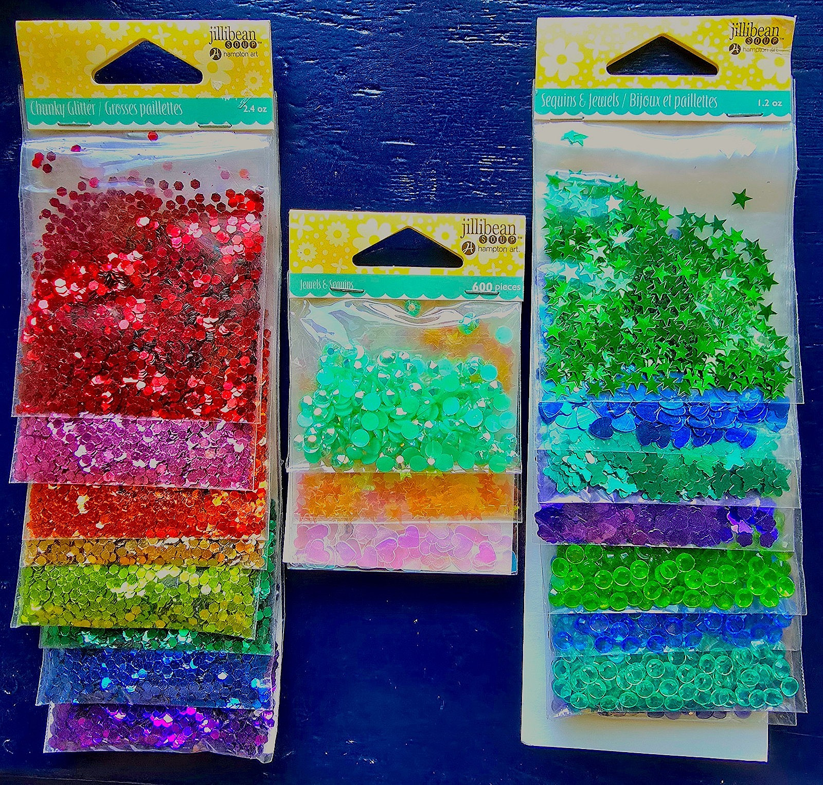 19 colorful bags of Hampton Art / Jillibean CHUNKY GLITTER & SEQUINS AND JEWELS