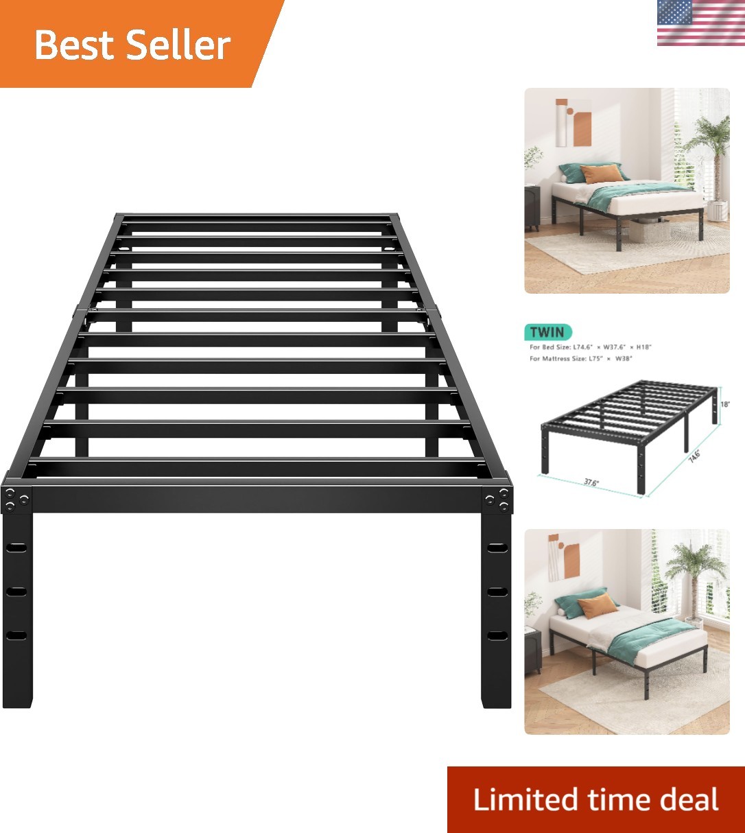 Metal Platform Bed Frame 14 Inch Tall Bed No Box Spring Needed,Twin Size Bed ...