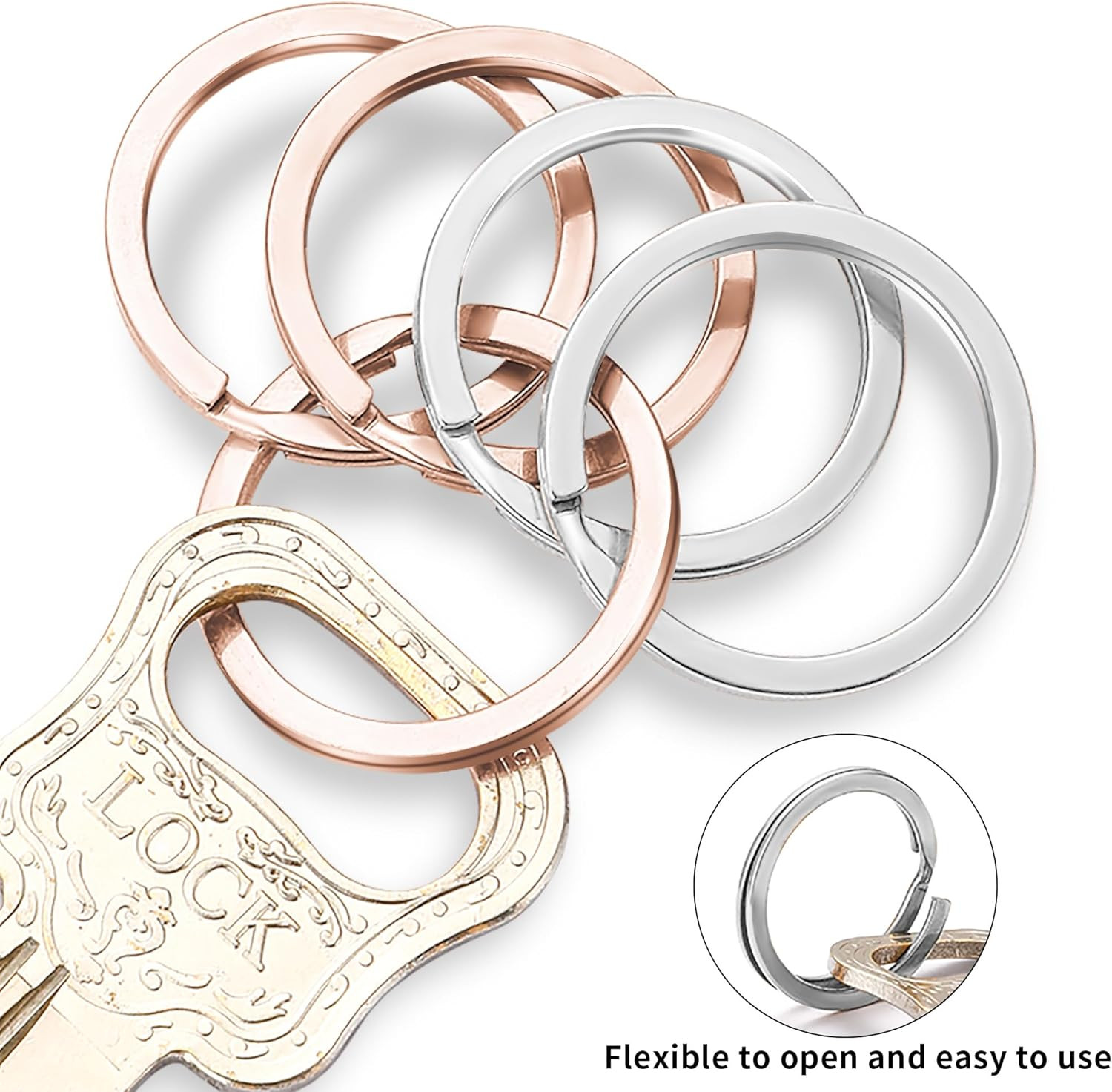 Key Rings, 12 Pcs Stainless Steel Key Ring for Keychains, 1Inch Flat Split Keych