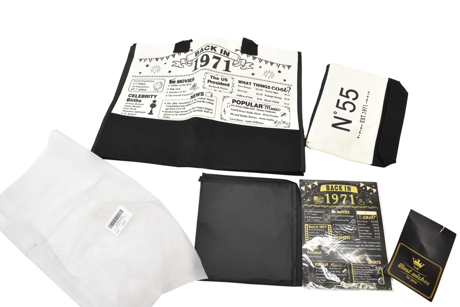 YcohJoy 55th Birthday Totes White Canvas Back In 1971 Women Lightweight Washable