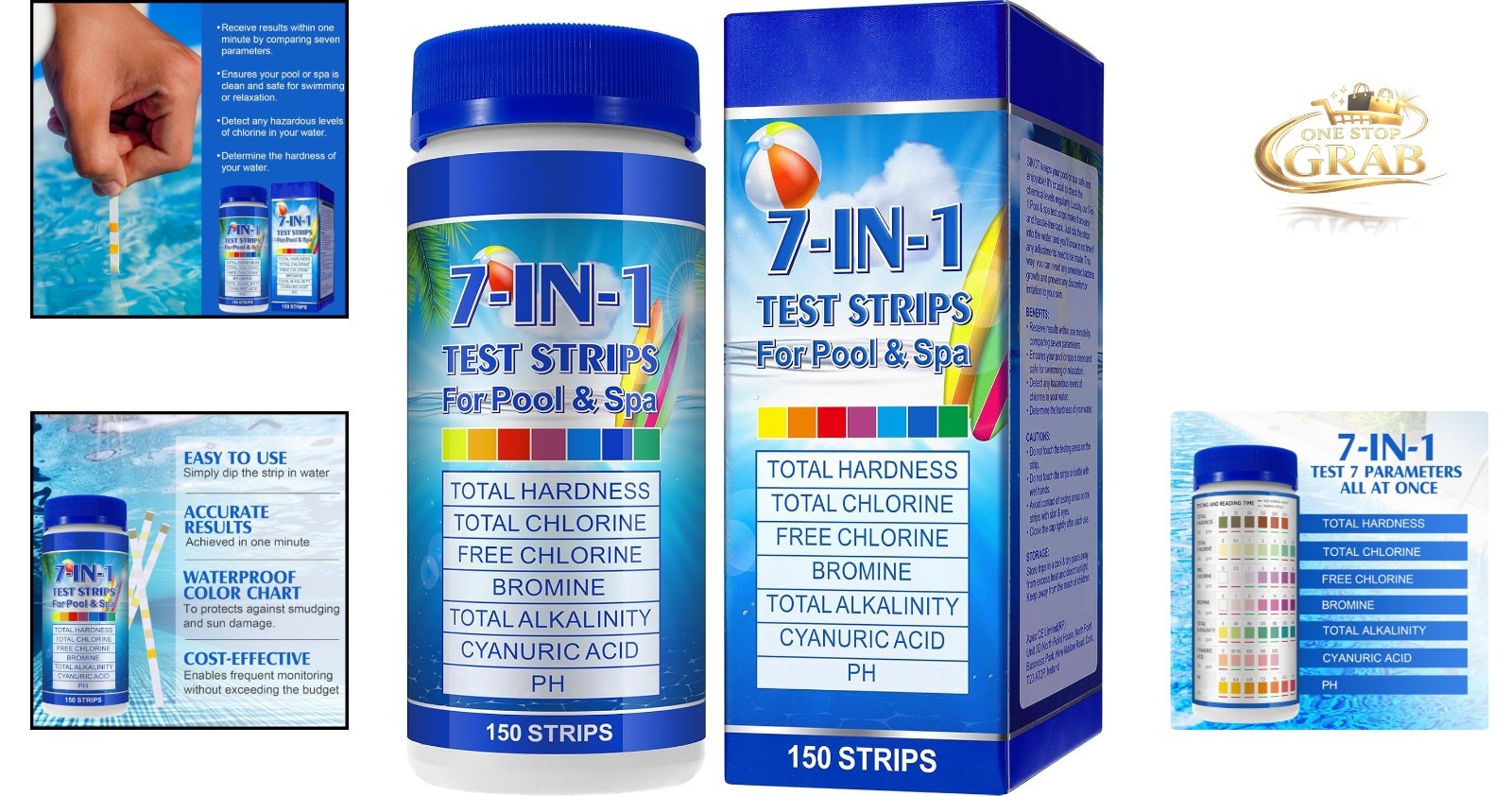 Pool Strips 7-in-1 150Pcs for Pool & Spa Water Testing Kit