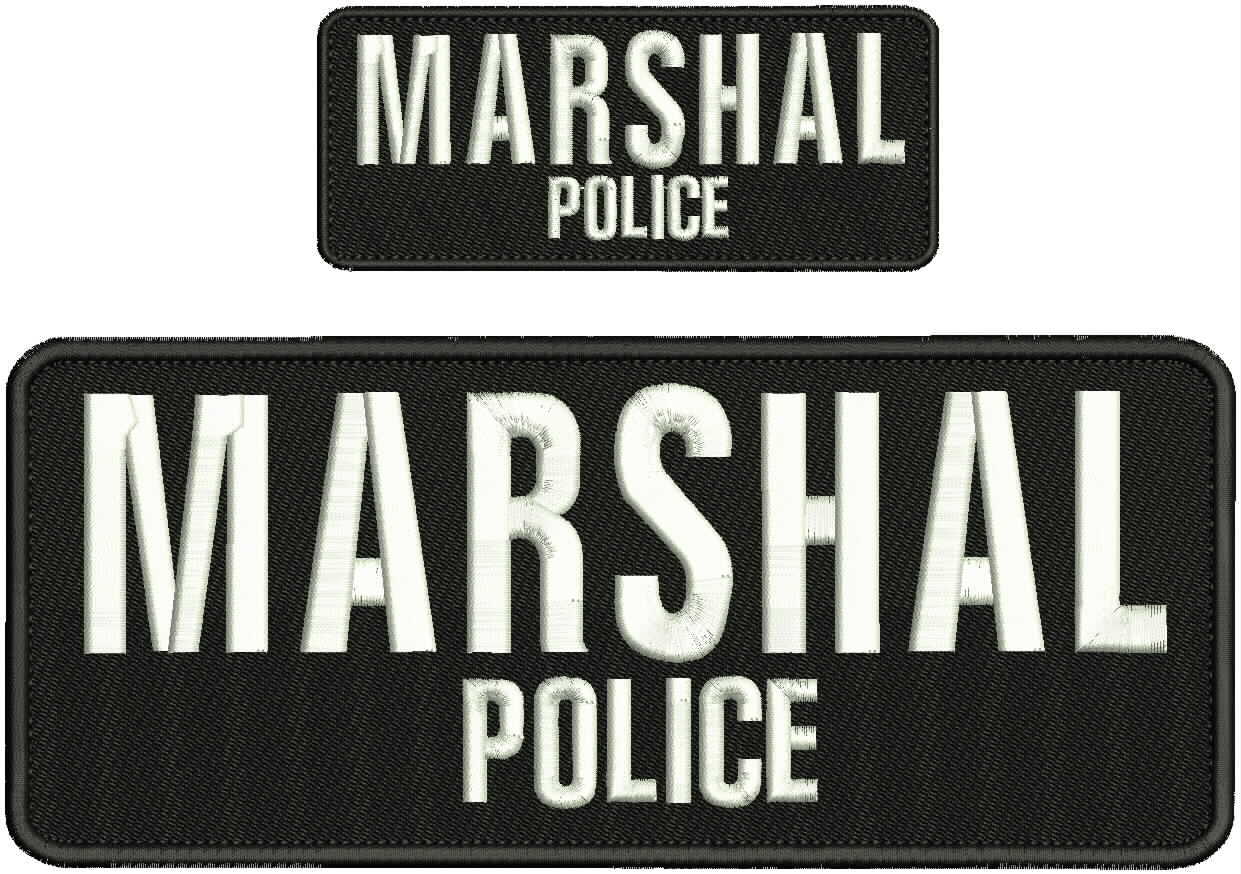 Marshal POLICE  Embroidery Patches 4x10 and 2x5 hook white lettering