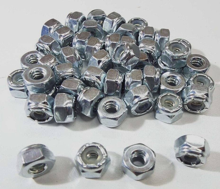 x50 LOCKNUT 10-24 HEX NYLOCK NYLON INSERT ZINC PLATED STEEL NUT EXPEDITED USA