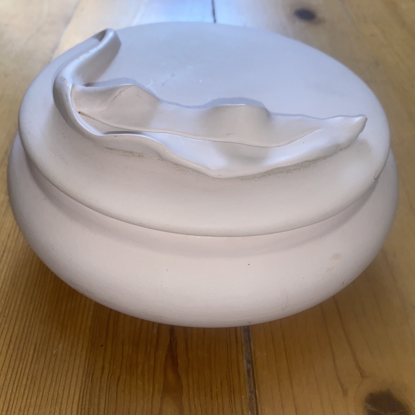 Light pink, signed ceramic covered dish