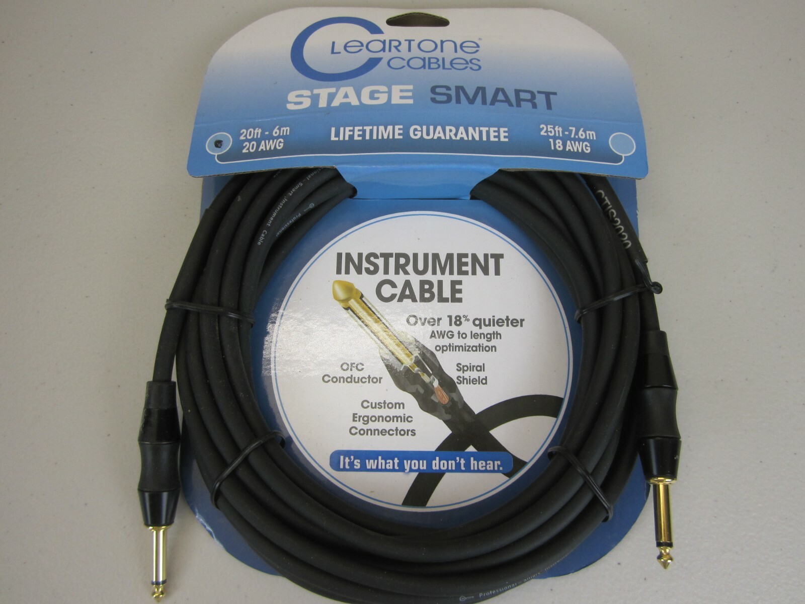 NEW ClearTone Stage Smart Professional Grade Instrument Cable, 20ft - 6m /20 AWG