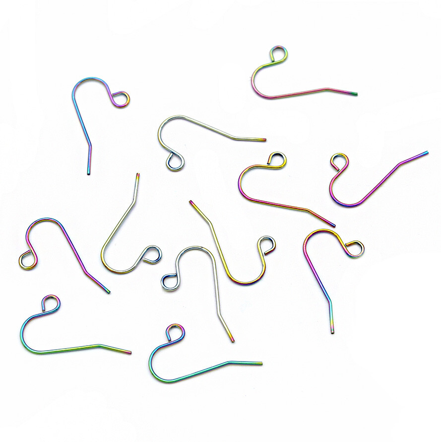 Rainbow Electroplated Stainless Steel Earring Hooks - 22mm - 10 Pieces - FD999
