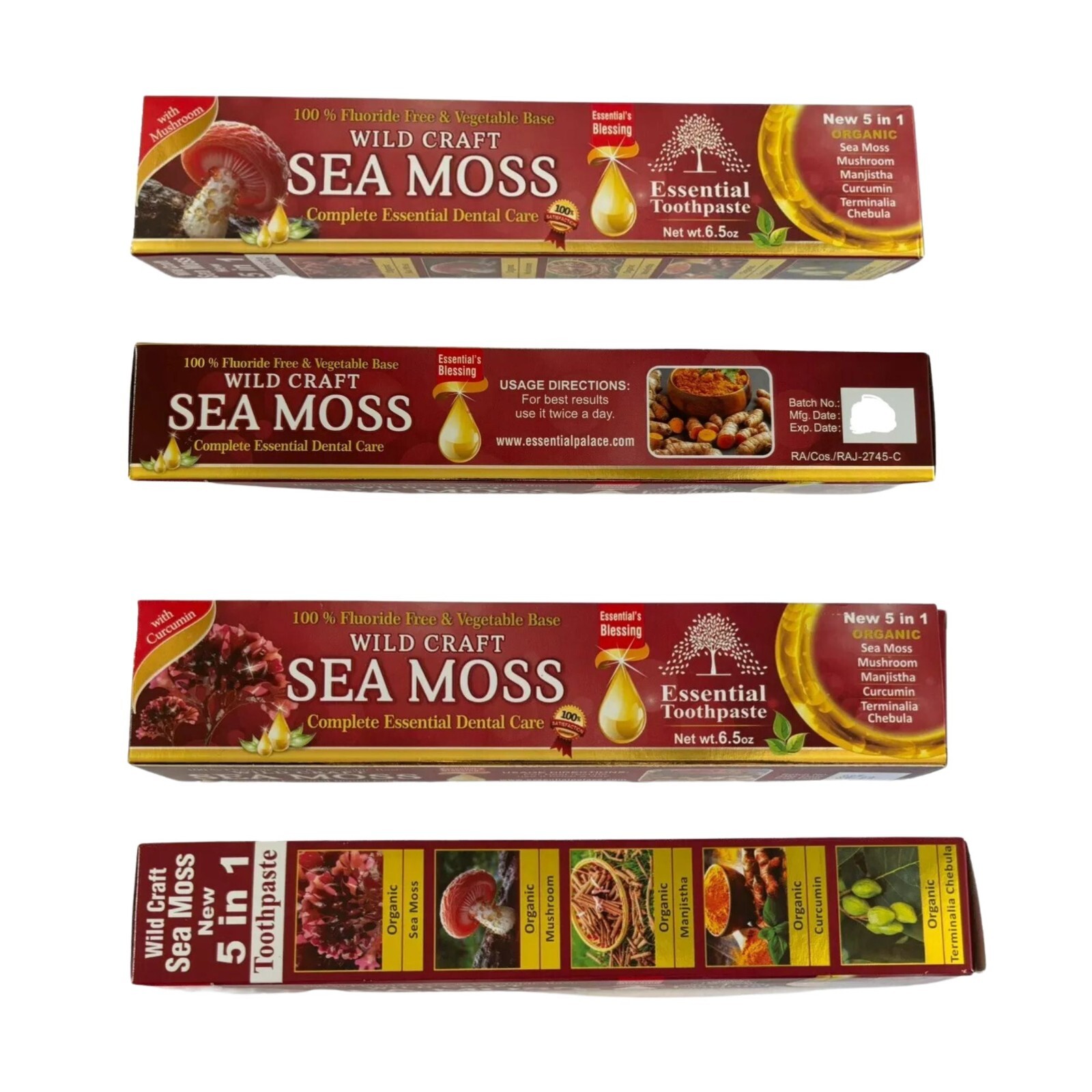 Wild-Craft Sea Moss Toothpaste by Essential Palace, Fluoride free, 6 Pack lot