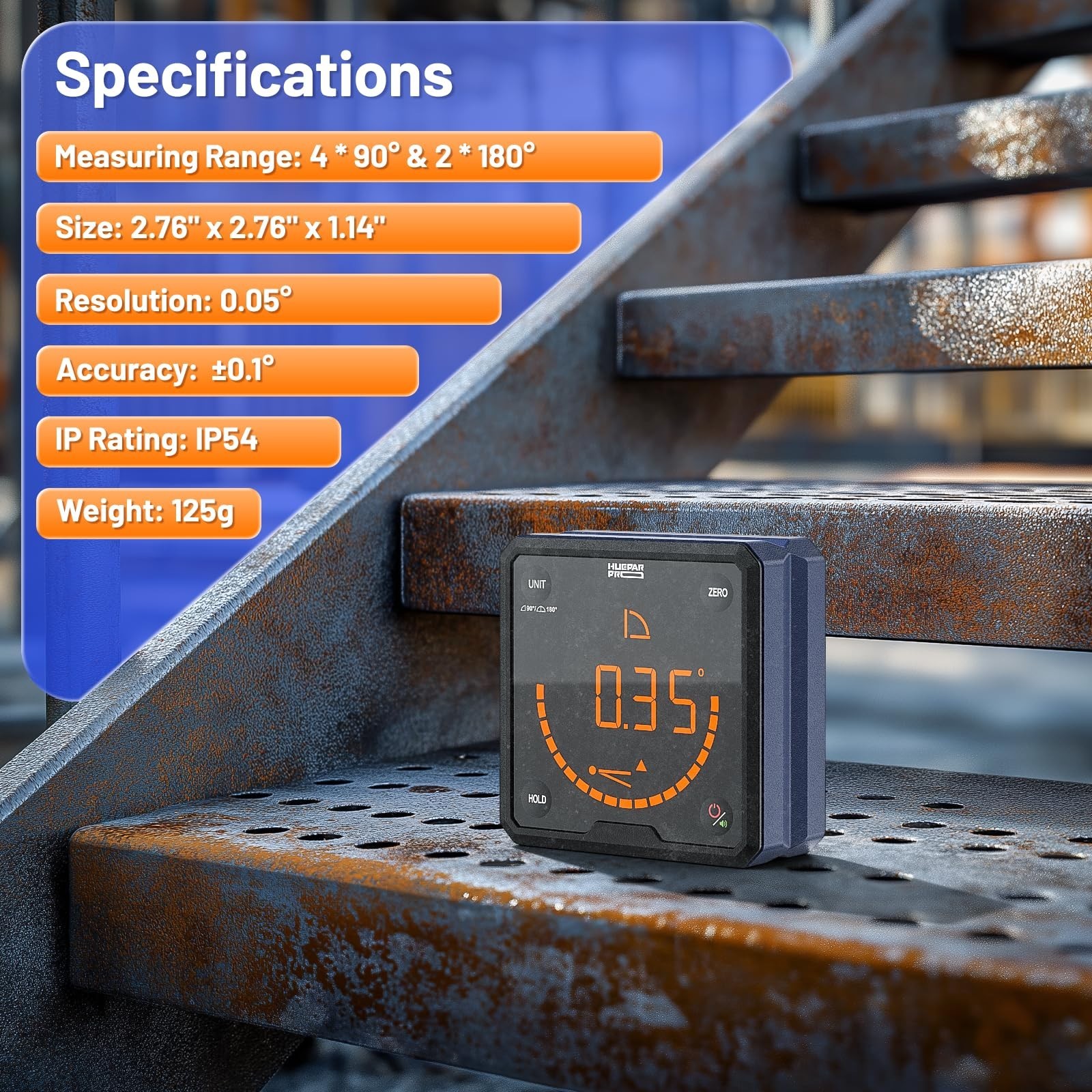 Digital Angle Gauge Level with V-Groove Magnetic Base & Backlit LCD - Protractor