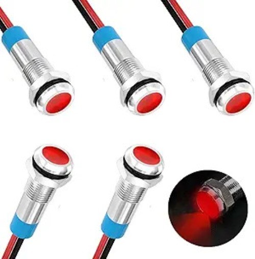 5Pack 1/4''(6mm) ACDC12-24V LED Indicator Light Waterproof IP65 24 Volt Flat-Red