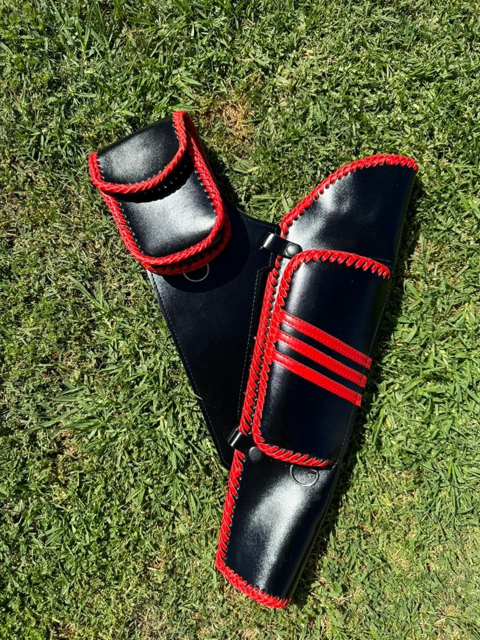 Leather Archery Side Quiver Hip Arrow Holder Black Red Recurve Longbow Handmade