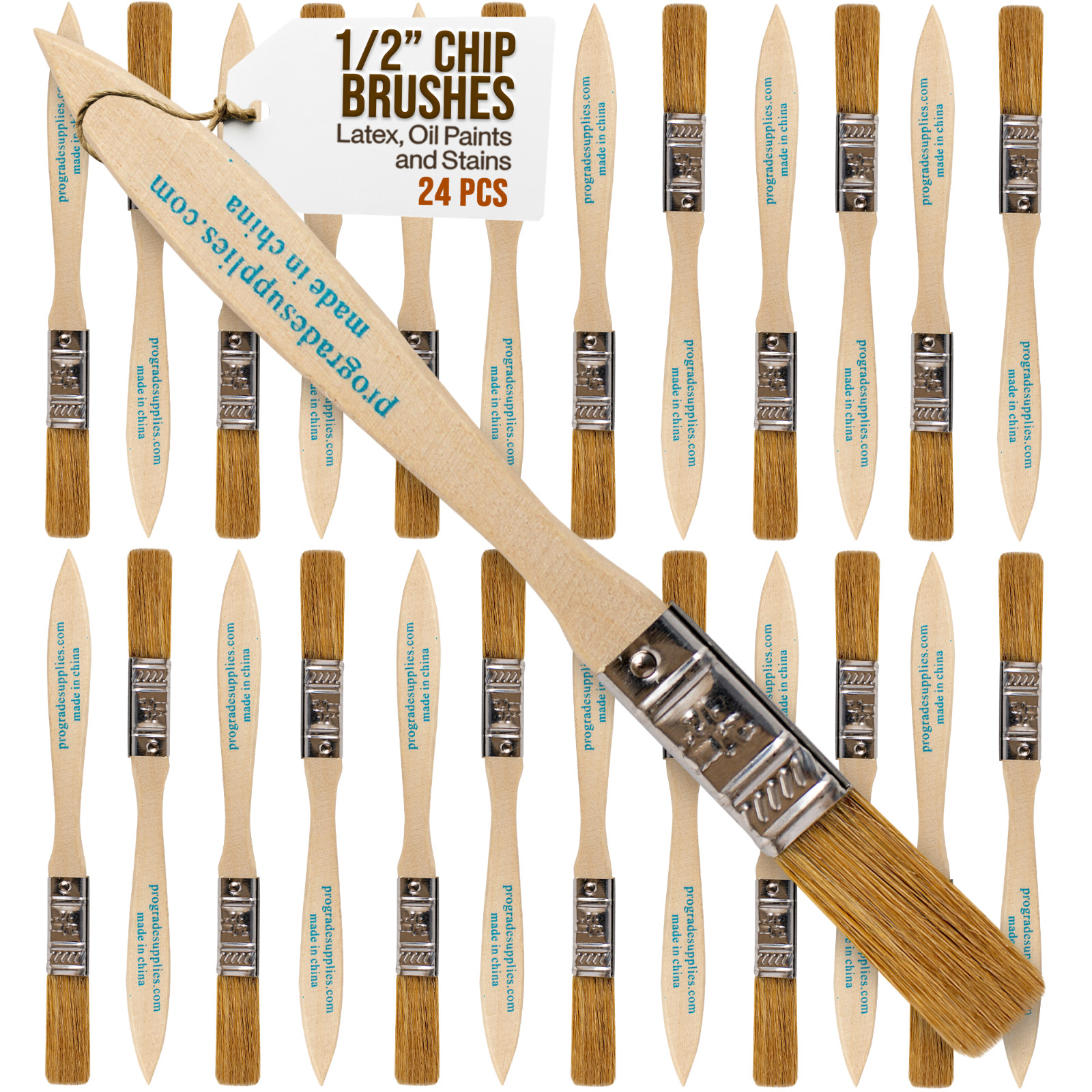 24 Pk- 1/2 inch Chip Paint Brushes for Paint, Stains,Varnishes,Glues,Gesso