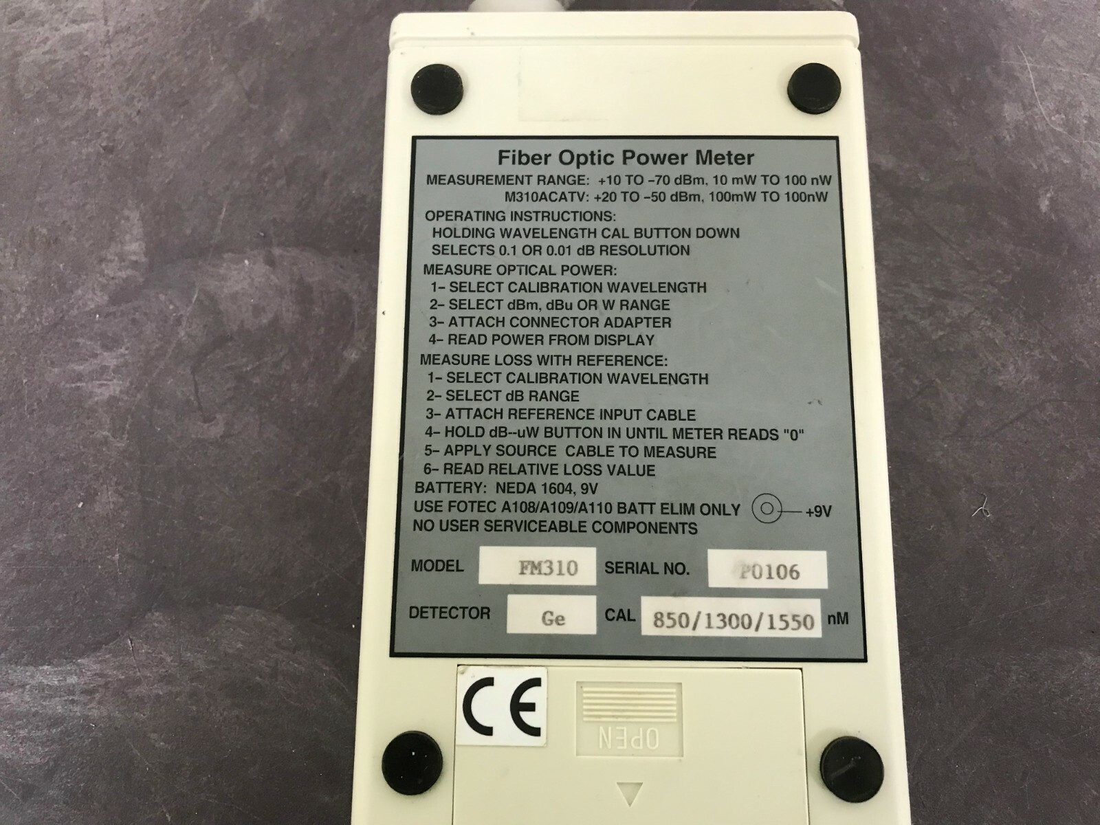Fotec Fiber Optic Power Meter Model FM310