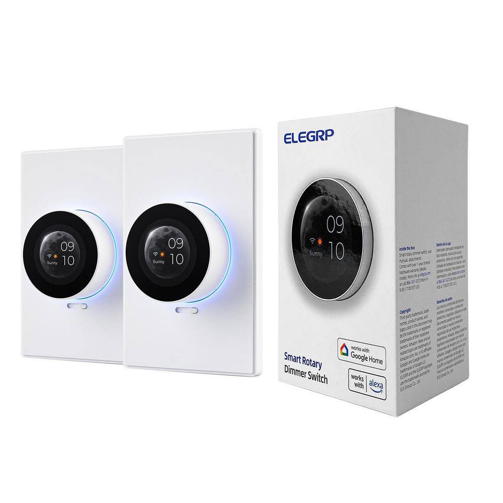 Wifi Smart White Rotary Traic Dimmer with 1.8 In.Tft Display Screen, Single Pole