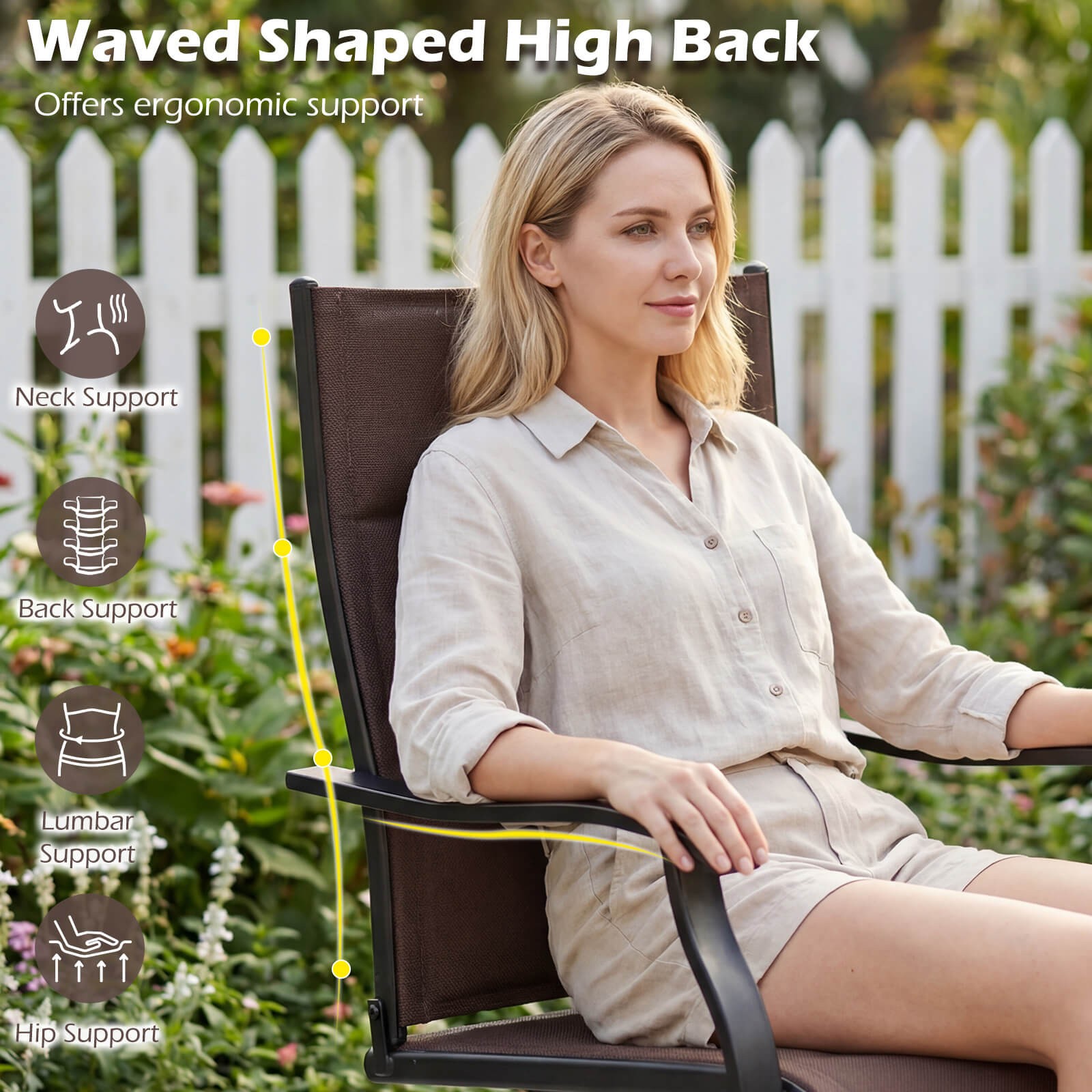 Padded Patio Swivel Chairs Set of 2, Ergonomic Outdoor Dining Chairs w/High Back
