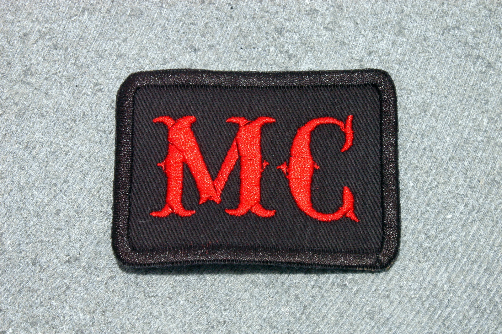 MC  Biker Vest Motorcycle Patch, Red on Black