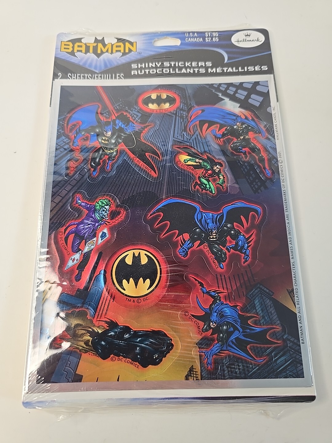 VTG Hallmark 2001 DC Comics Sticker Batman Joker Batmobile Hallmark New 2 Sheets