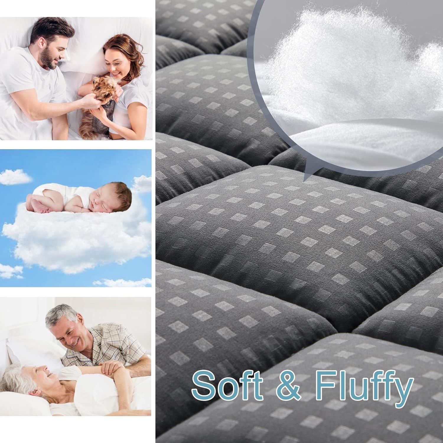 HYLEORY Queen Mattress Pad Quilted Fitted Protector Queen, Dark Grey