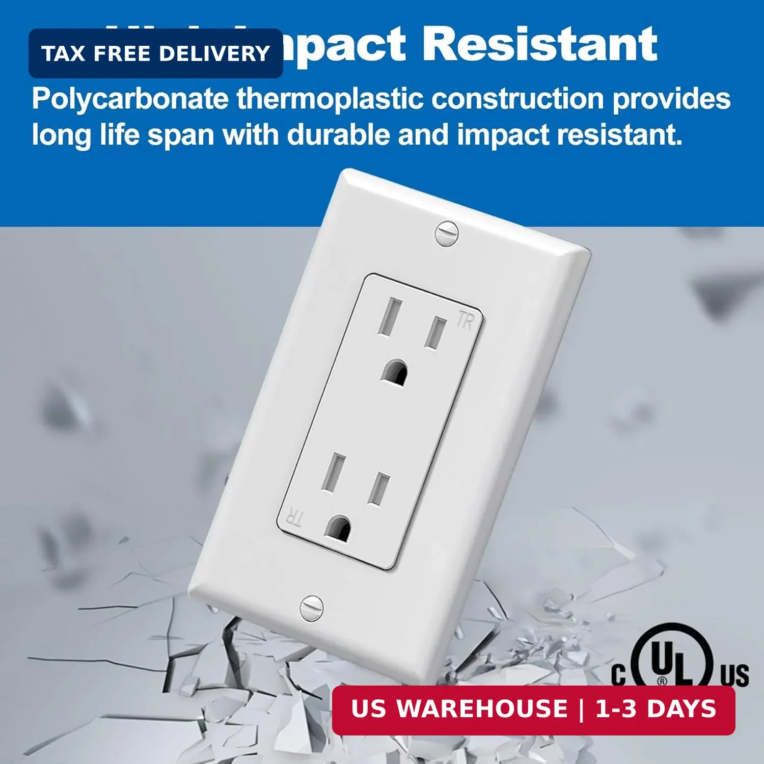 20 Pack 15 Amp Tamper Resistant Decor Receptacle, Standard Electrical Wa
