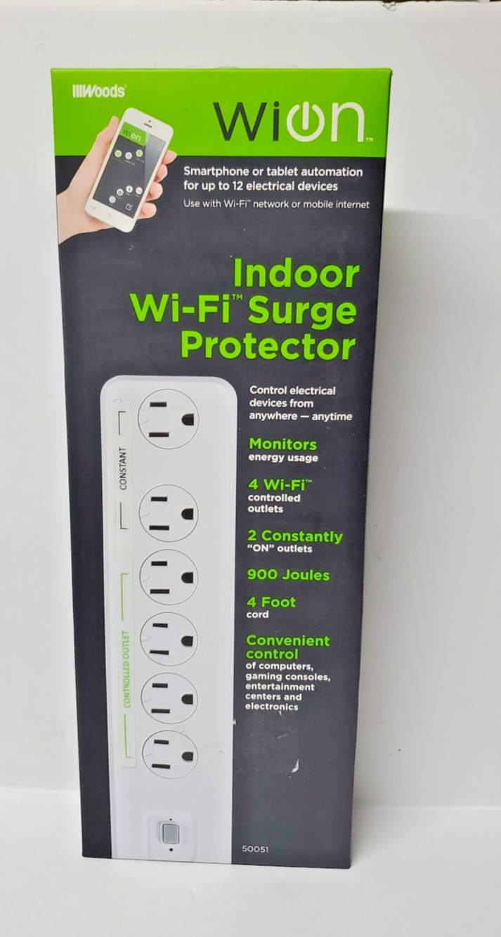 WiOn 50051 - Indoor Wi-Fi Surge Protector, 6 Grounded Outlets - New