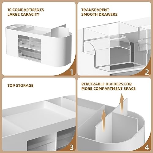 Desk Organizer Pen Holder for Desk with 3 Drawers, Multi-Functional White