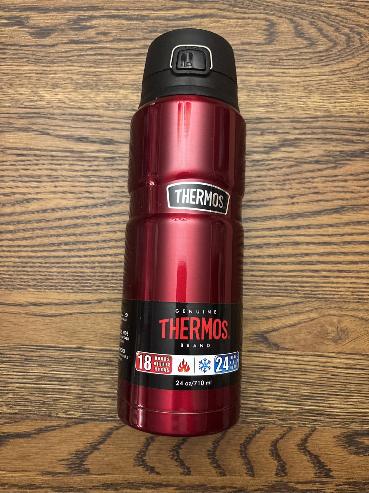 NEW Genuine Thermos Brand Water Bottle 24oz Keeps 18H Hot 24H Cold Red Insulated
