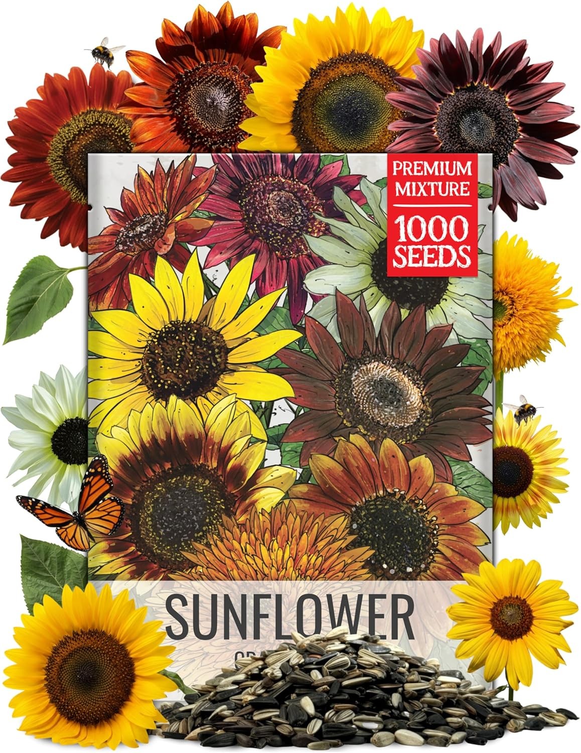 Seed Needs Sunflower Seeds for Planting The Original Crazy Blend | 1 Ounce 15+ H