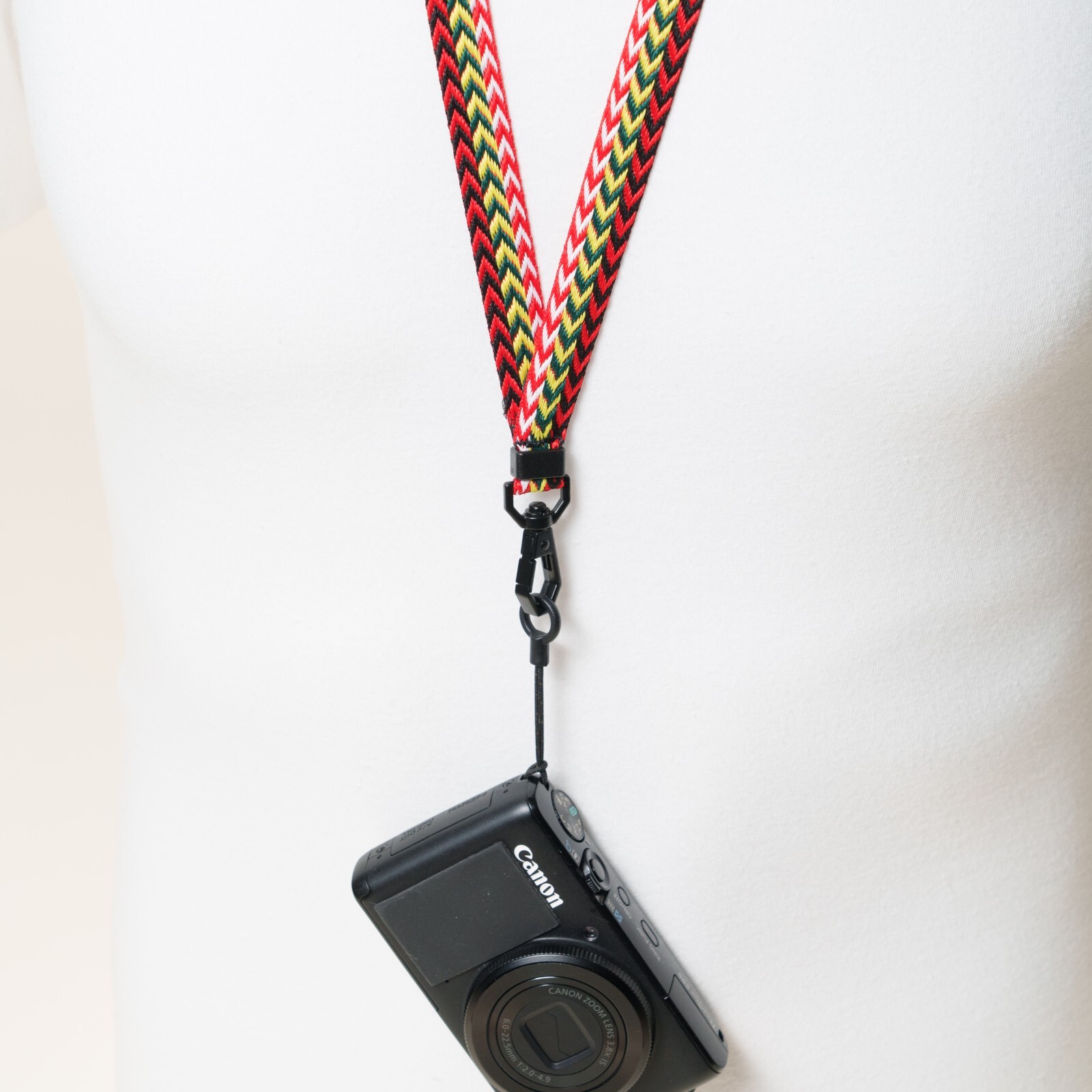 Single Point camera strap Lanyard 80s Red, Green, White / Quick Clasp Mount