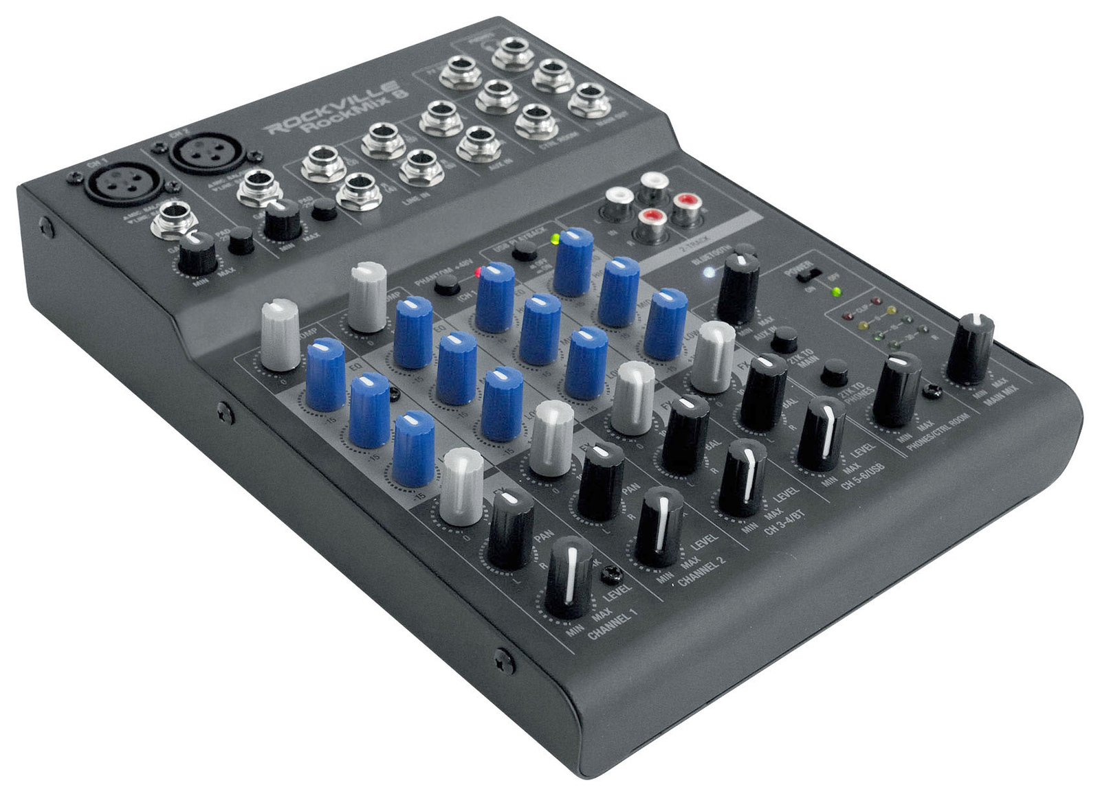 Rockville ROCKMIX 8 Channel Mixer w USB Recording Interface+Compressor+Bluetooth