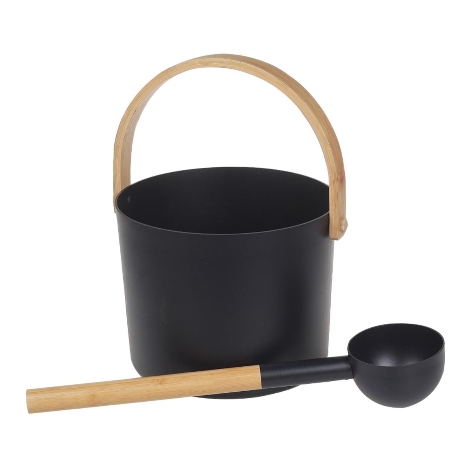 Sauna Bucket with Ladle, Sauna Accessory ,Bamboo Handle Portable 7 Liter Sauna