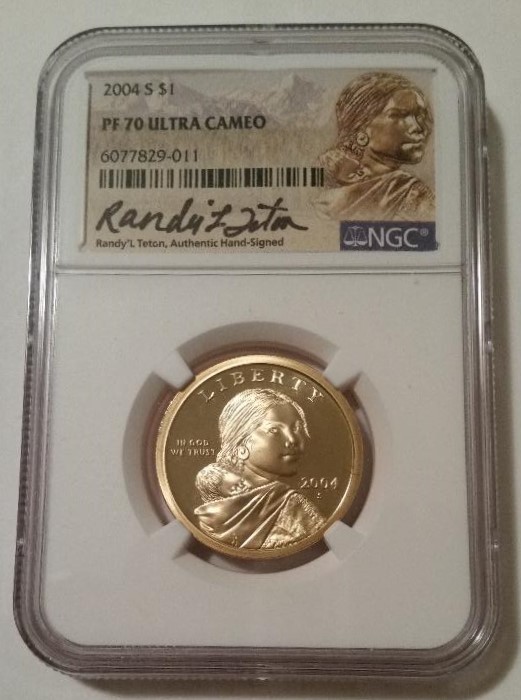 NGC 2004 S Native American Sacagawea Dollar Proof PF70 UC Randy'L Teton Signed