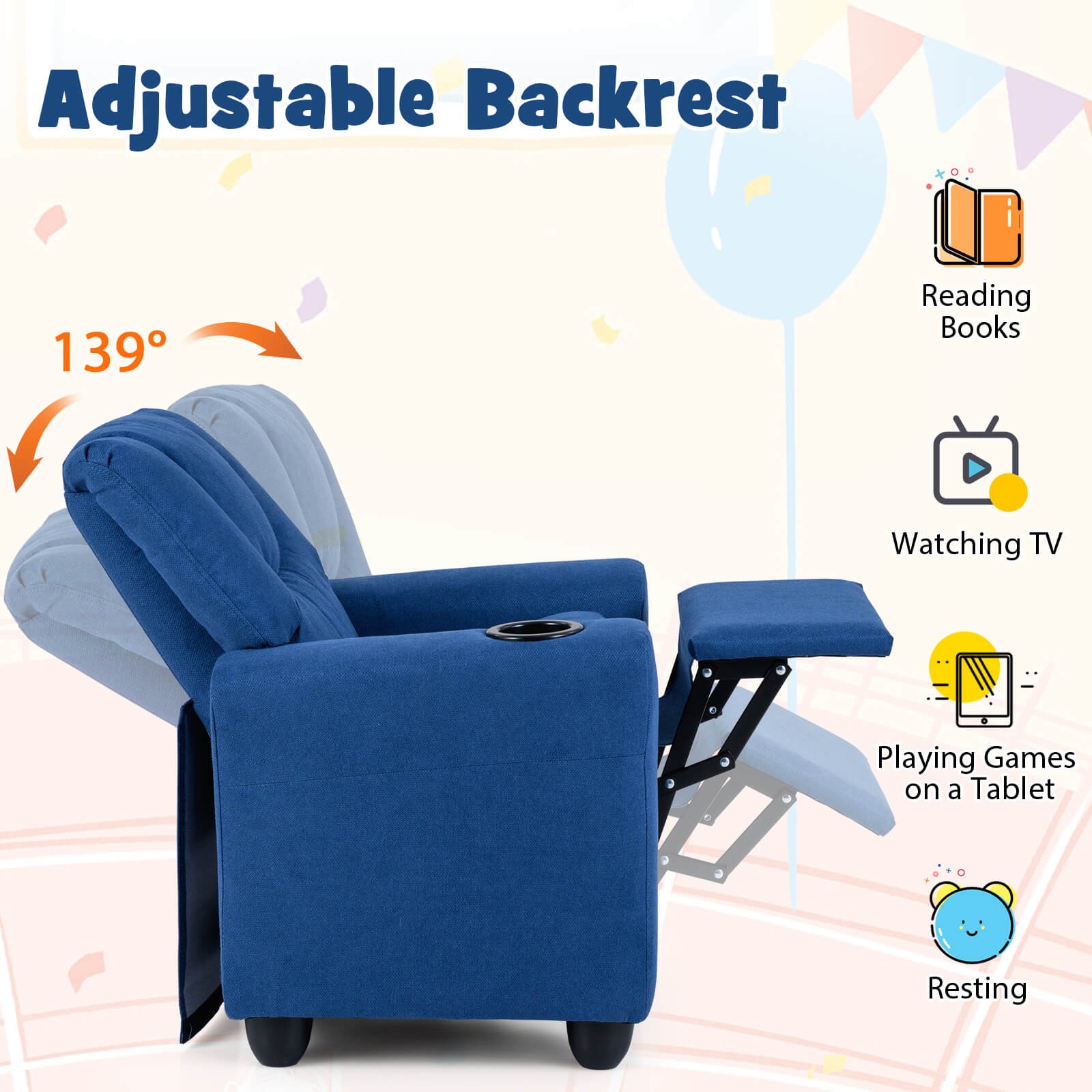 Kids Recliner w/ Cup ackrest & Footrest for Boys & GirlsHolder w/Adjustable B