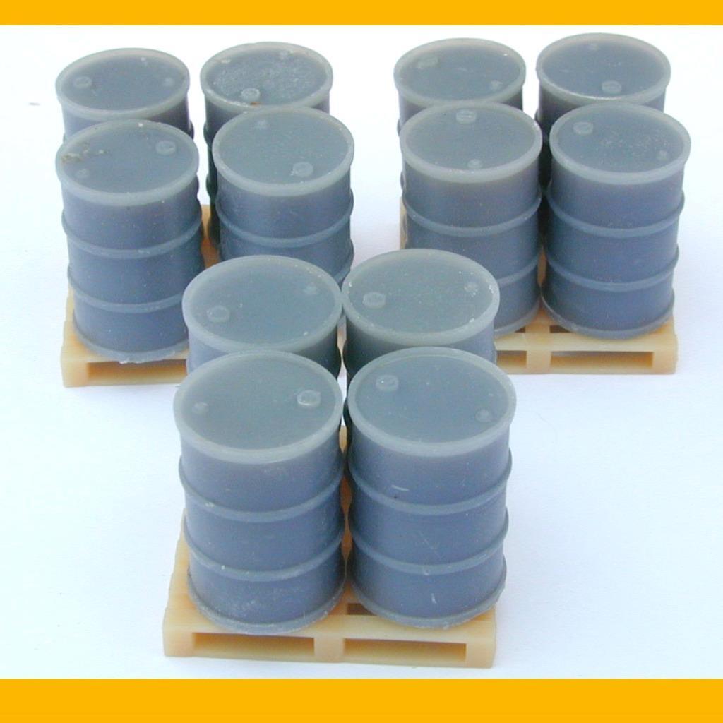 55 GALLON DRUMS W PALLETS  GRAY Qty 12 Drums 3 Pallets  RESIN O SCALE 1/48 On30