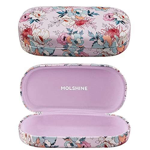 Hard Shell Leather Sunglasses Case,Classic Large Glasses Case for Pink Flower