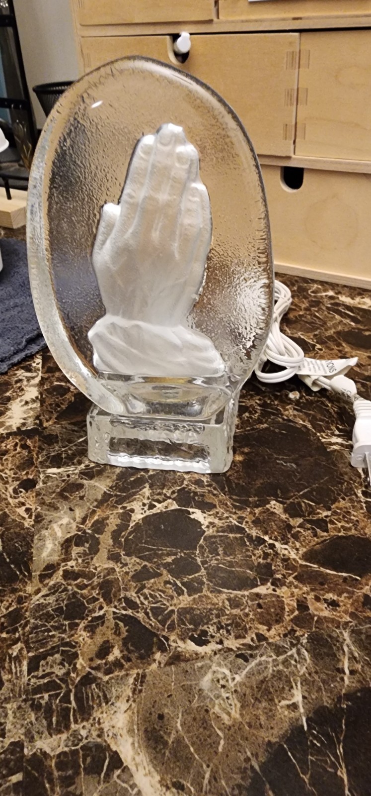 Vintage Glass Praying Hands Night Light