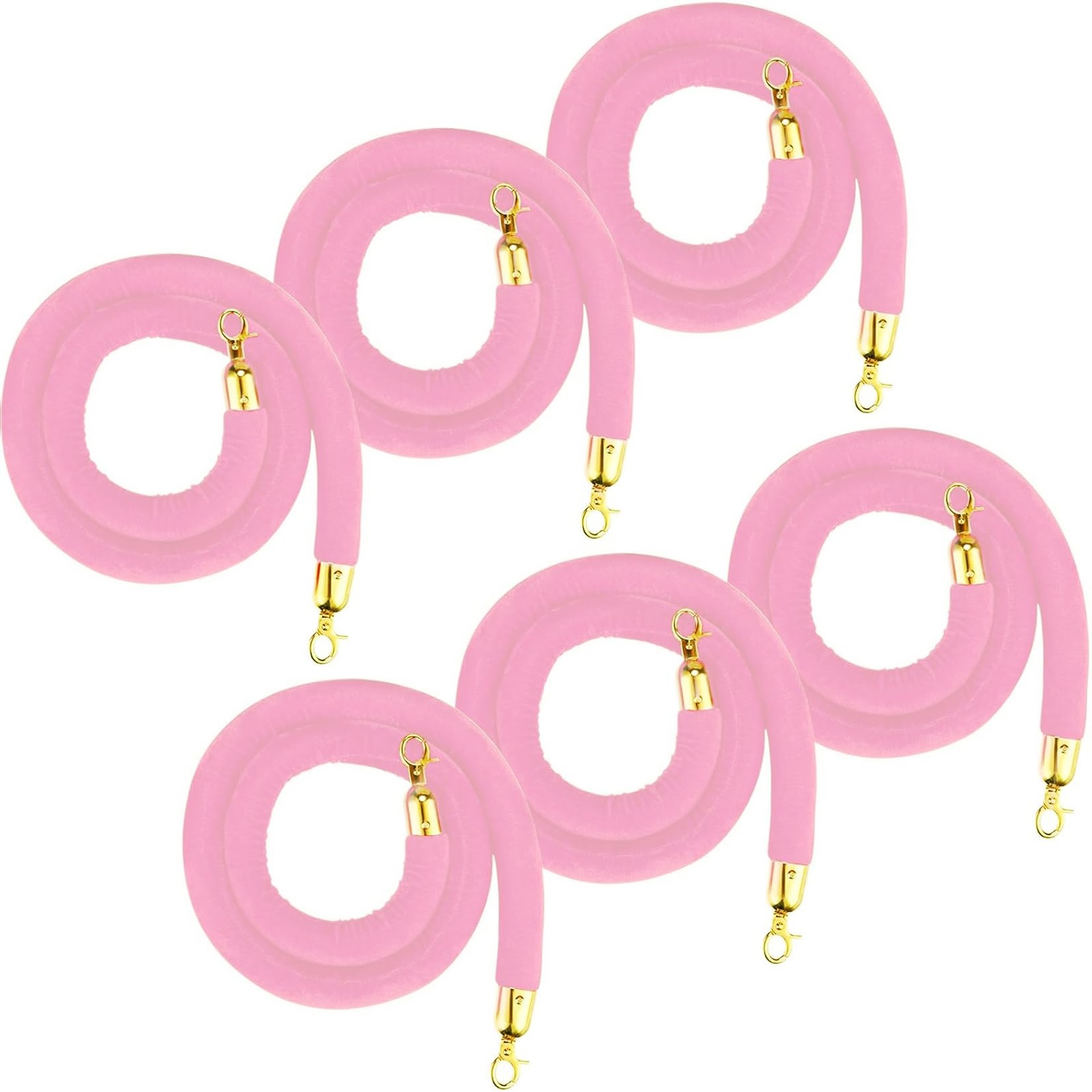 6 Pack 5ft Velvet Stanchion Rope w/ Hooks Crowd Control Queue Line Barrier Rope