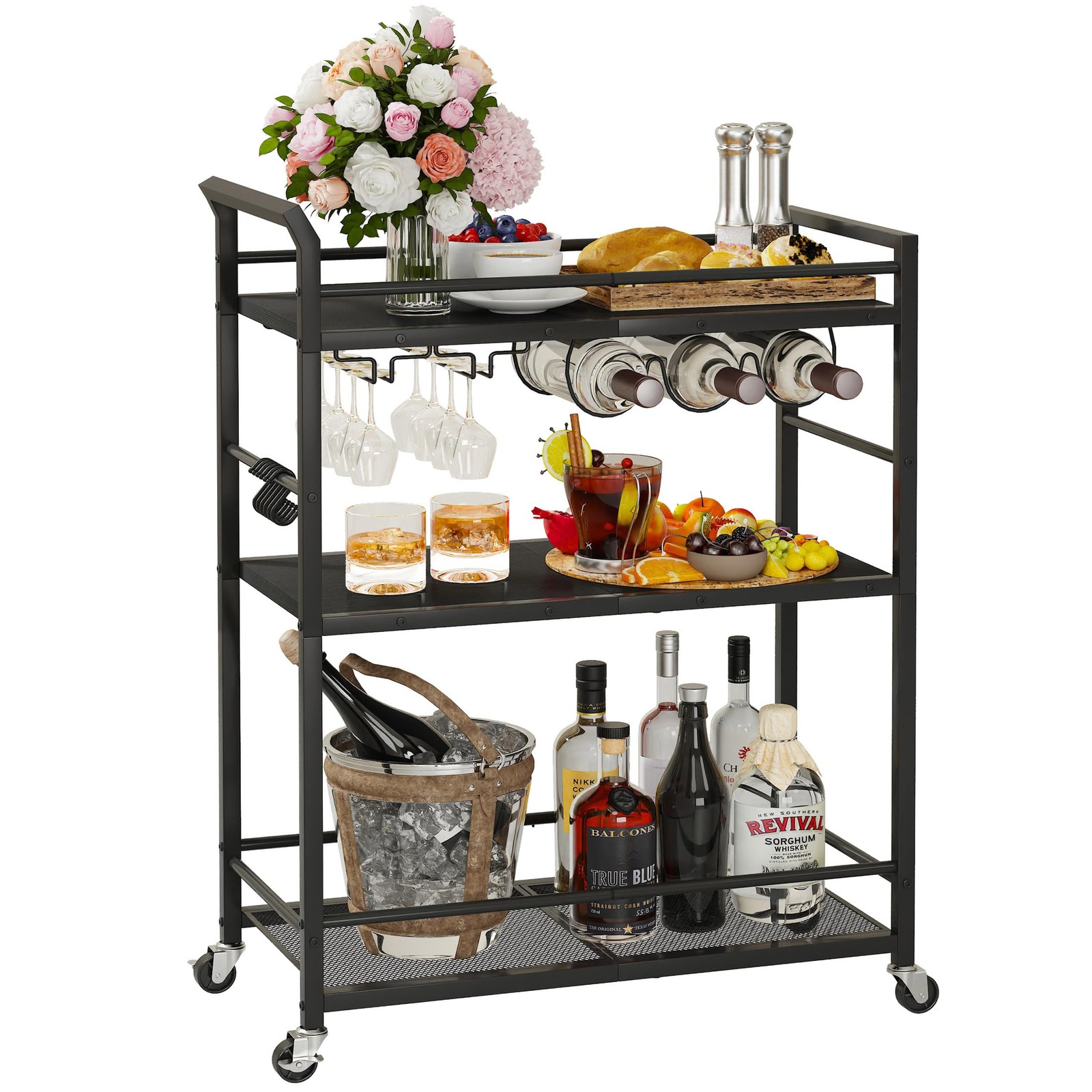 3 Tier Bar Cart, Small Beverage Cart, Mini Bar Cart with Wine Rack, Home Bar ...