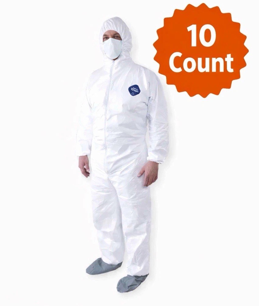 Lot of 10 – DuPont Tyvek Avian Flu PPE Kits Medium N95 Mask Hazmat Suit
