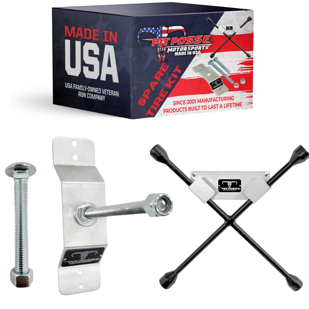 Pit Posse Spare Tire 4 Way Lug Wrench Wall Mount Hanger Holder Enclosed Trailer