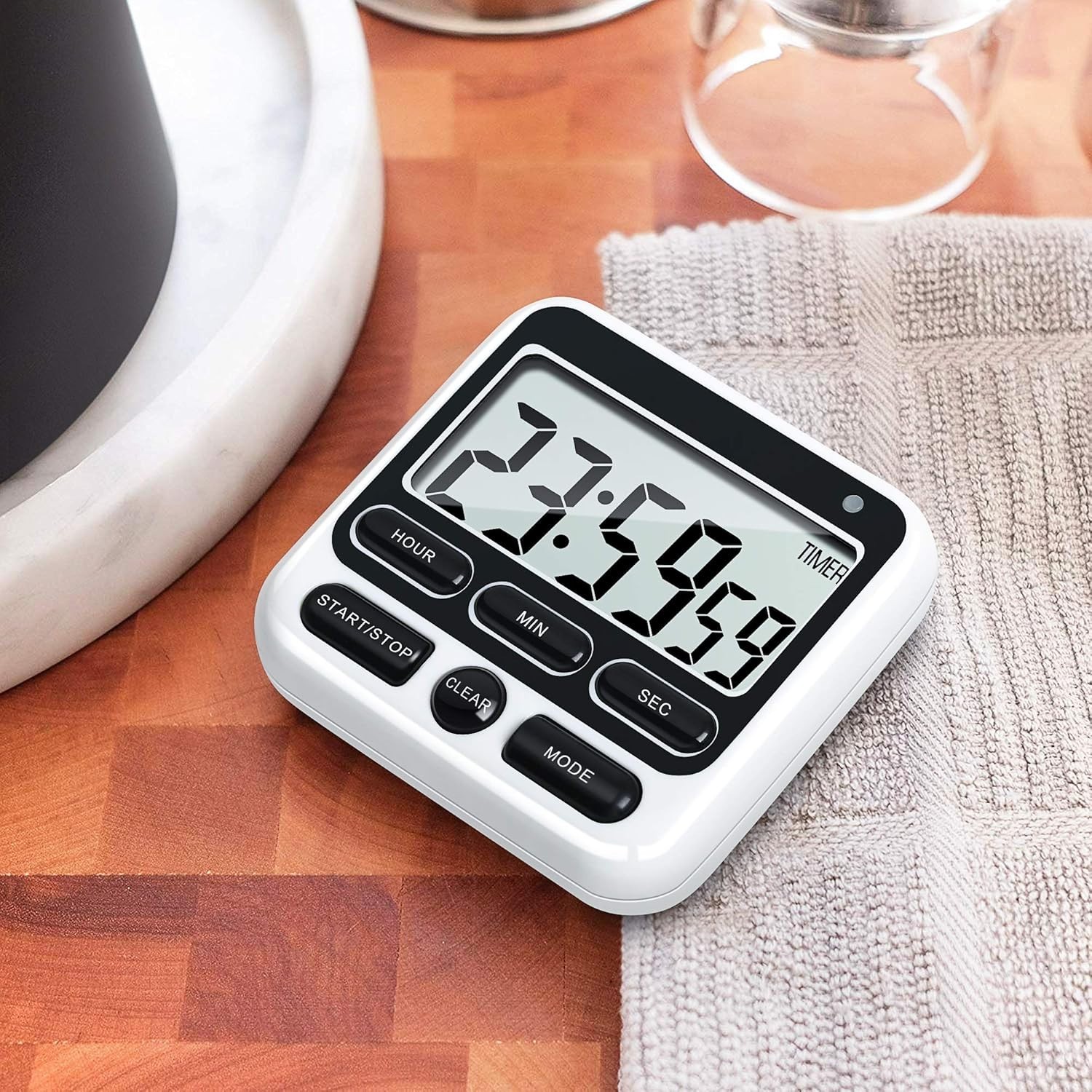 Ktkudy Digital Kitchen Timer – Mute/Loud Alarm, 12-Hour Clock & Memory Function