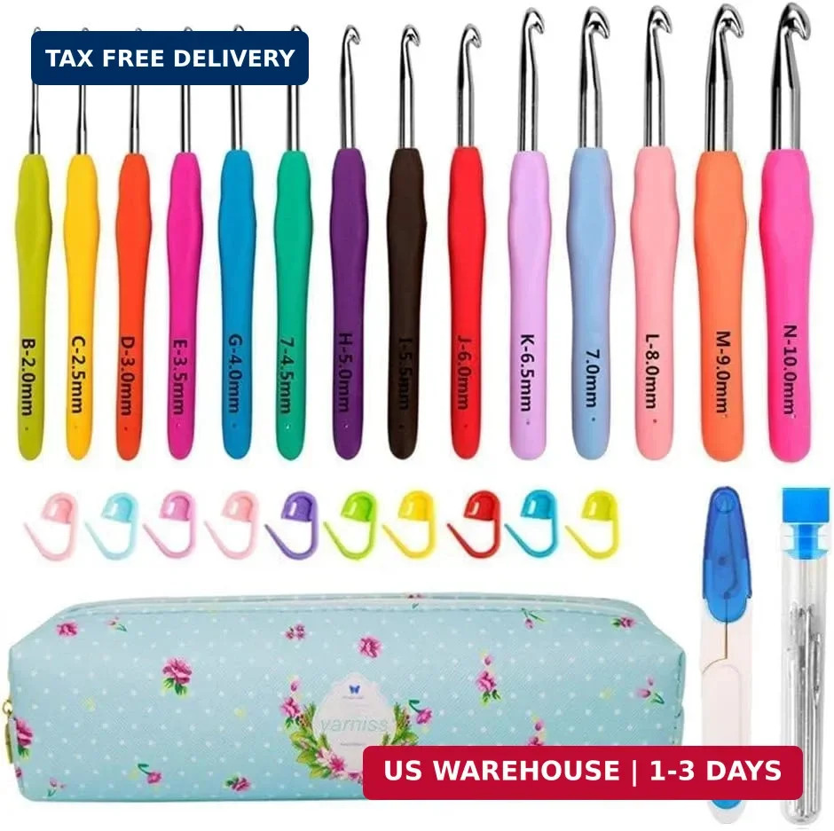 Yarniss Crochet Hooks,14 Size Crochet Set 2mm(B)-10mm(N), Ergonomic Crochet Hook