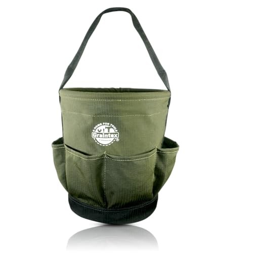 Graintex Canvas Bucket 12"x10"x15" with 6 Pockets, Reinforced Base & Handle