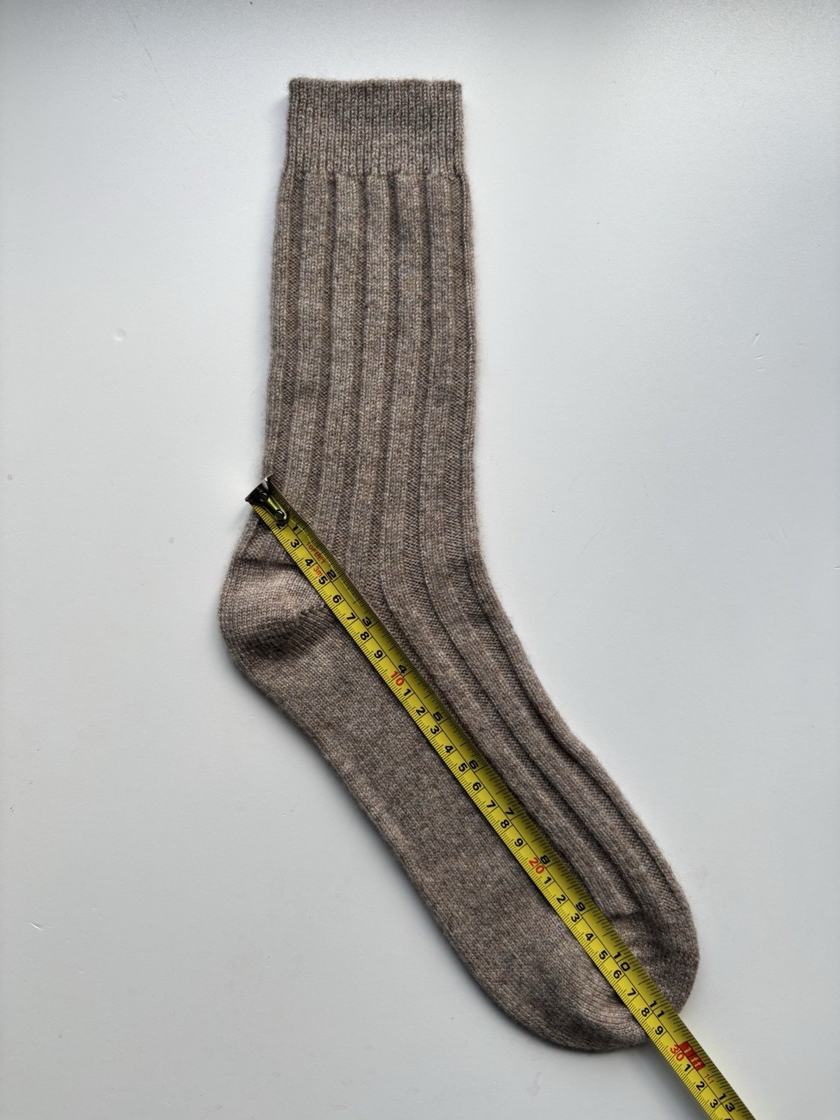 100% Pure Cashmere Soft Knitted Mushroom Brown Ribbed Mens Bed Socks Size 8-11